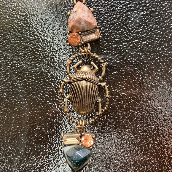 Oscar de la Renta Scarab Necklace Egyptian Semi Precious Vintage - Picture 5 of 12